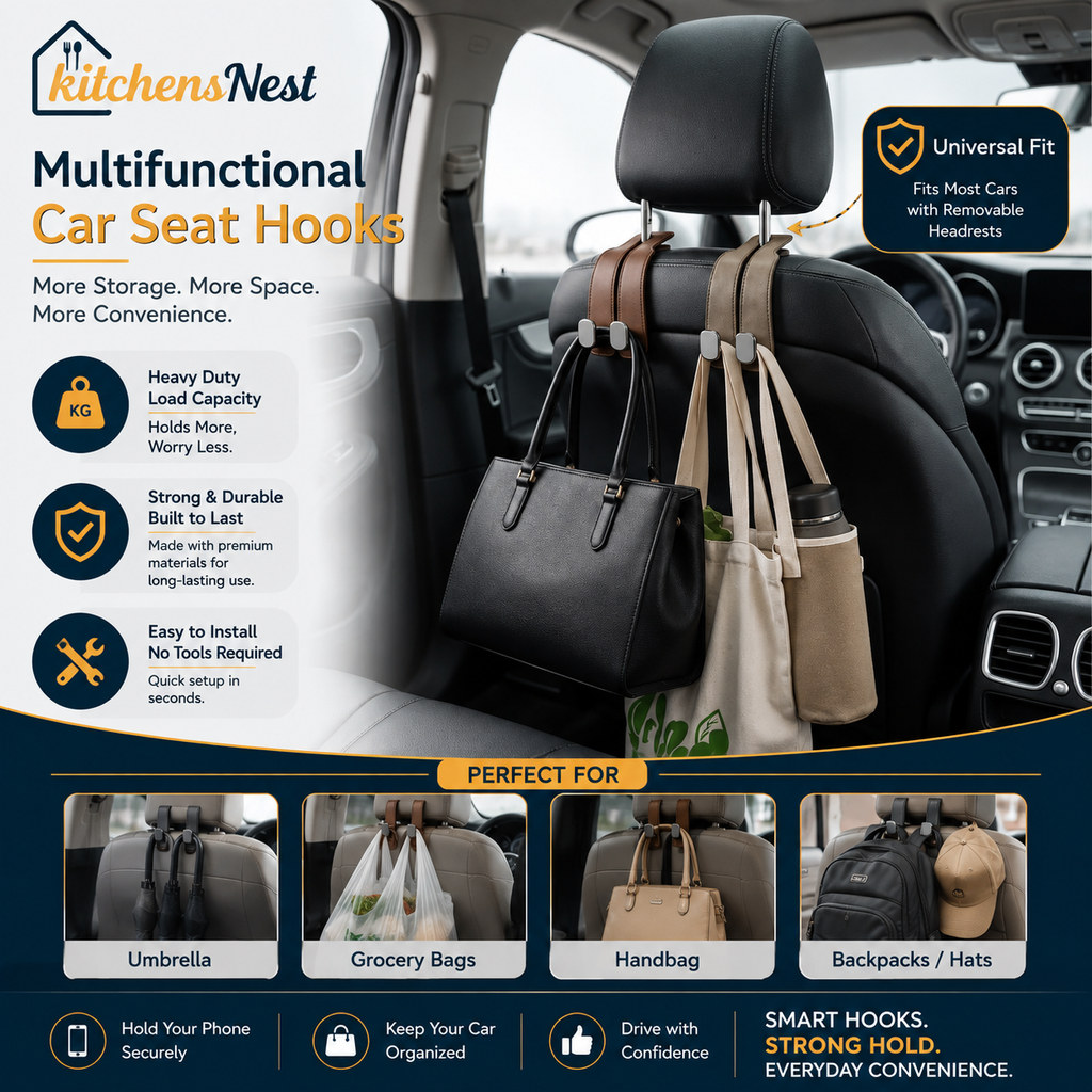 🥳2026 HOT SALE🥳💞50K+ SOLD!✨Car Seat Headrest Hook | Vegan Leather Hooks [ Pack Of 3 Piece ]