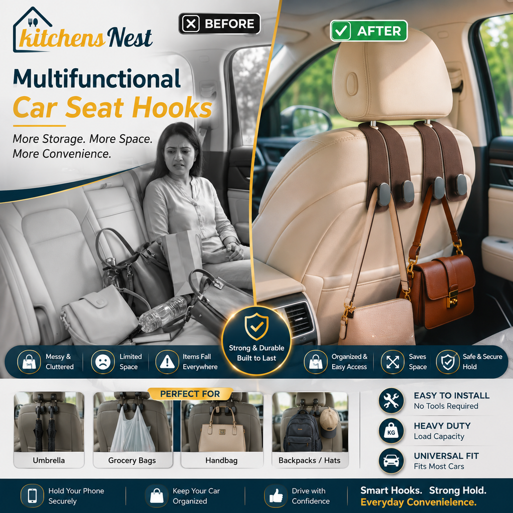 🥳2026 HOT SALE🥳💞50K+ SOLD!✨Car Seat Headrest Hook | Vegan Leather Hooks [ Pack Of 3 Piece ]