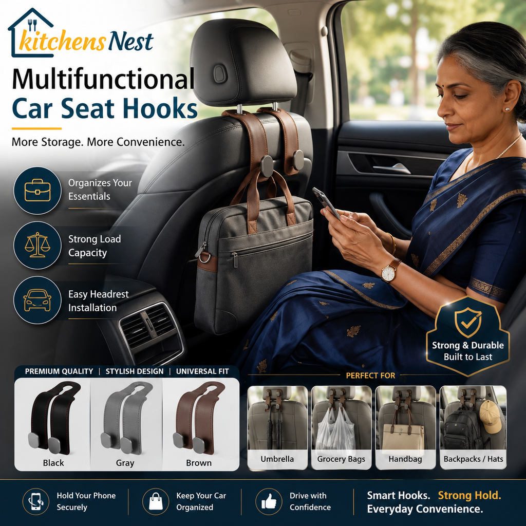 🥳2026 HOT SALE🥳💞50K+ SOLD!✨Car Seat Headrest Hook | Vegan Leather Hooks [ Pack Of 3 Piece ]