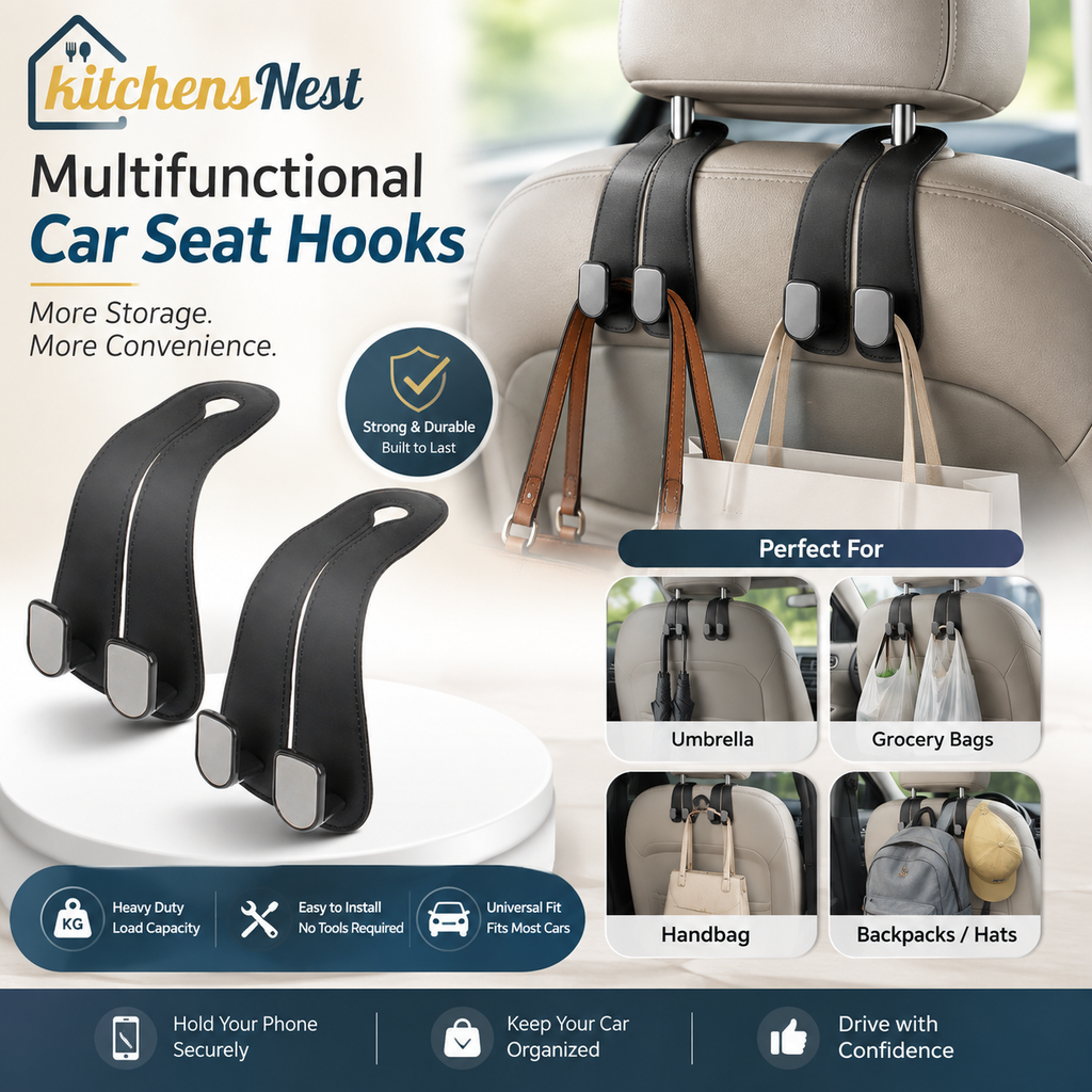 🥳2026 HOT SALE🥳💞50K+ SOLD!✨Car Seat Headrest Hook | Vegan Leather Hooks [ Pack Of 3 Piece ]