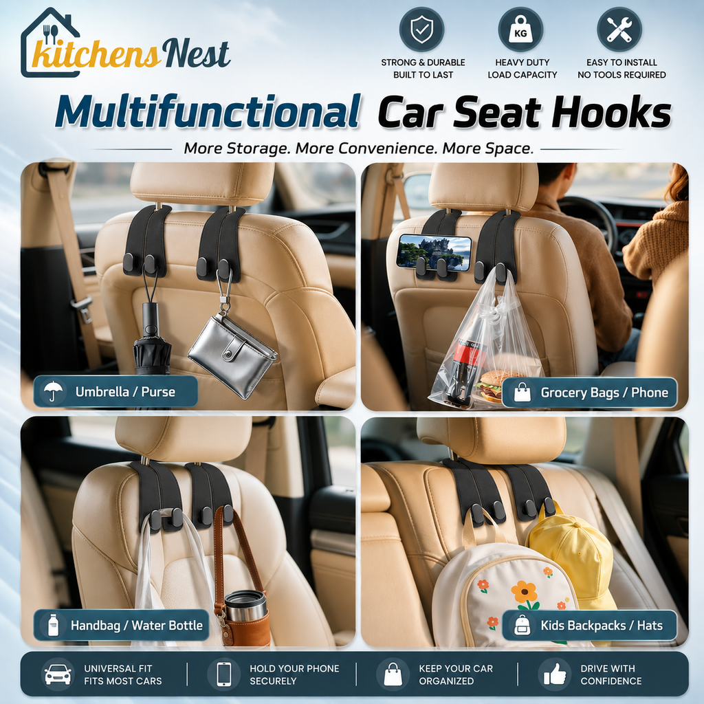🥳2026 HOT SALE🥳💞50K+ SOLD!✨Car Seat Headrest Hook | Vegan Leather Hooks [ Pack Of 3 Piece ]