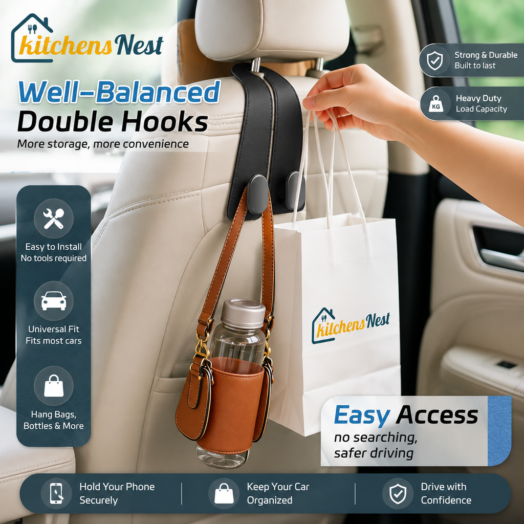 🥳2026 HOT SALE🥳💞50K+ SOLD!✨Car Seat Headrest Hook | Vegan Leather Hooks [ Pack Of 3 Piece ]