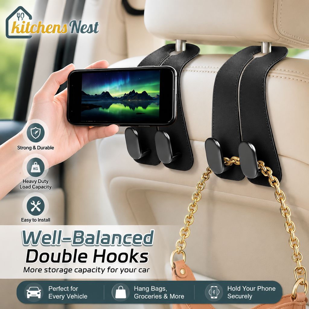 🥳2026 HOT SALE🥳💞50K+ SOLD!✨Car Seat Headrest Hook | Vegan Leather Hooks [ Pack Of 3 Piece ]