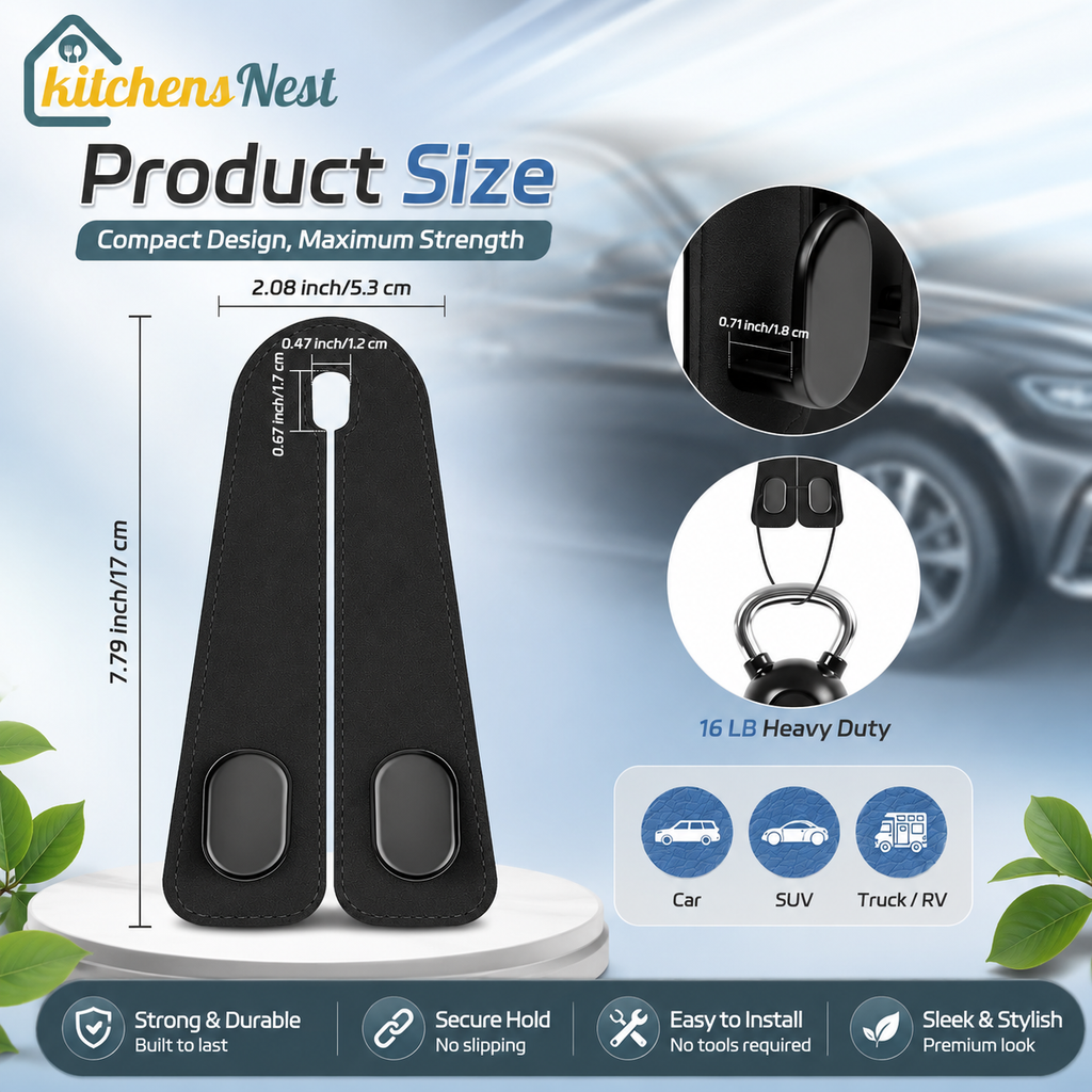 🥳2026 HOT SALE🥳💞50K+ SOLD!✨Car Seat Headrest Hook | Vegan Leather Hooks [ Pack Of 3 Piece ]