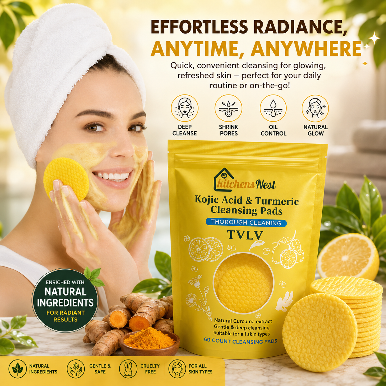 🔥Last Day 49% OFF- Turmeric & Kojic Acid Cleansing Pads - 60 Pieces